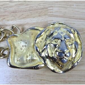 RARE Vintage Judith Leiber Gold Tone Lion Large Pendant Chunky Necklace